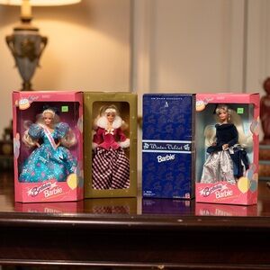 Mattel Barbie Dolls Set - Pink, Blue, Gold